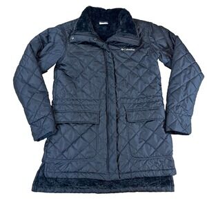 Columbia Jacket Womens S Black Copper Crest Coat Long Fur‎ Lined Diamond Quilted